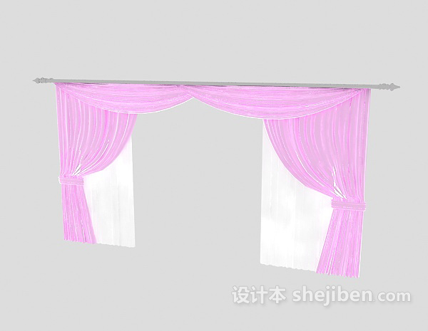 免费粉色清新窗帘3d模型下载