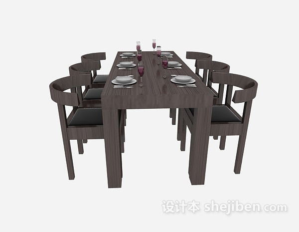 田园风格田园风格实木餐桌3d模型下载