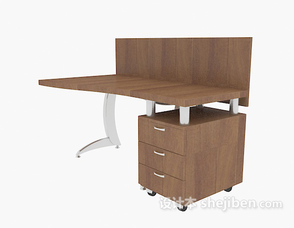 实木单人办公桌3d模型下载