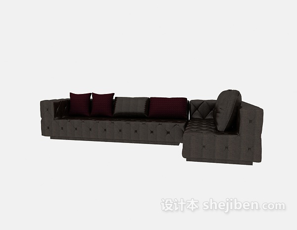 免费棕色折角多人沙发3d模型下载