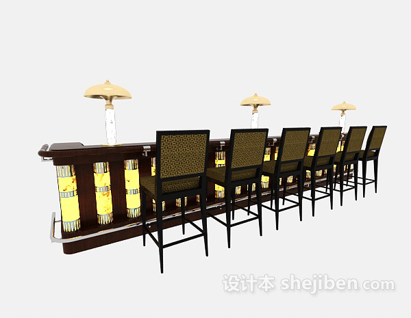 免费豪华酒吧吧台桌椅3d模型下载