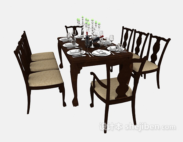 东南亚风格美式风格简约餐桌3d模型下载