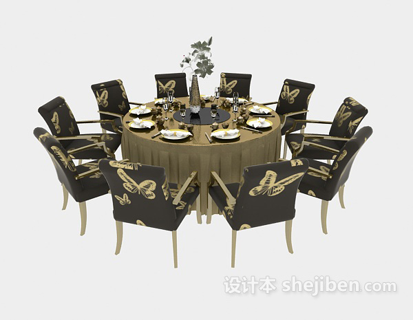 东南亚风格餐厅聚会圆桌3d模型下载