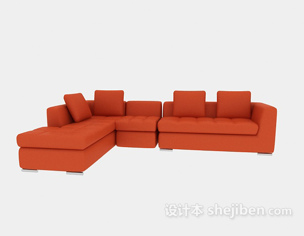 橙色休闲多人沙发3d模型下载