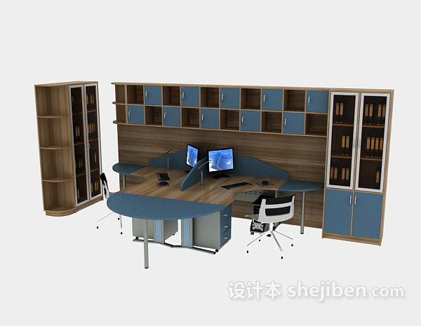 免费办公桌、办公柜组合3d模型下载