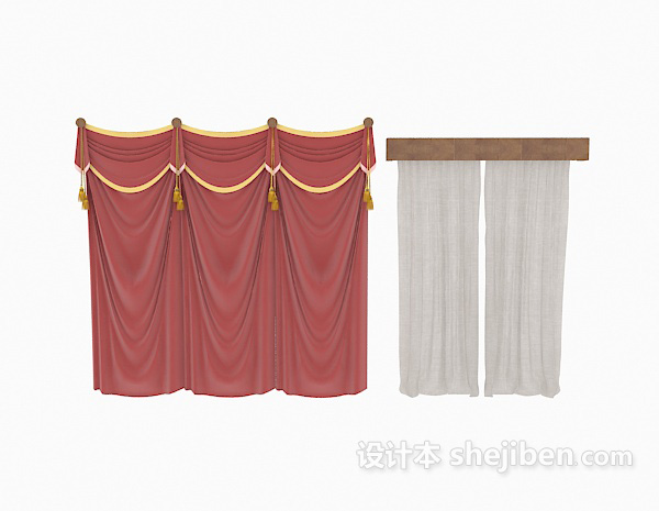 现代风格红色窗帘3d模型下载