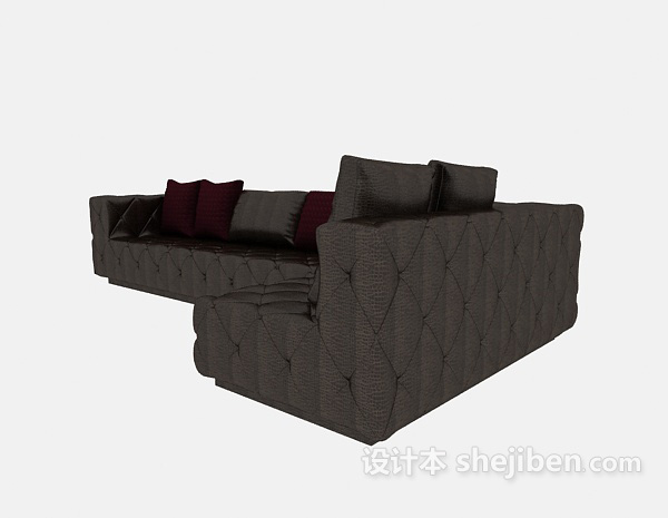 棕色折角多人沙发3d模型下载