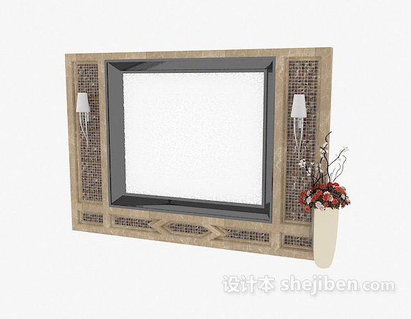 免费中式实木电视墙3d模型下载