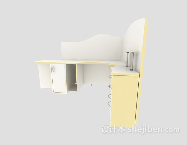 浅色实木办公桌3d模型下载