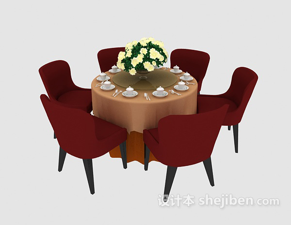 现代风格六人餐桌桌椅3d模型下载