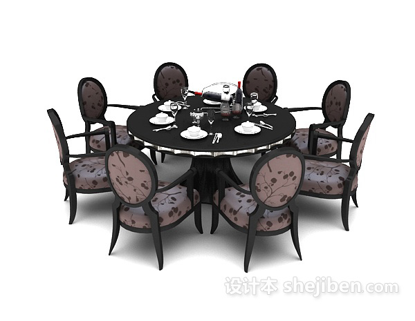 美式圆形家庭餐桌3d模型下载