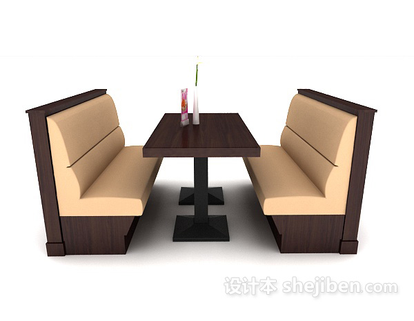 现代风格餐馆沙发桌椅组合3d模型下载