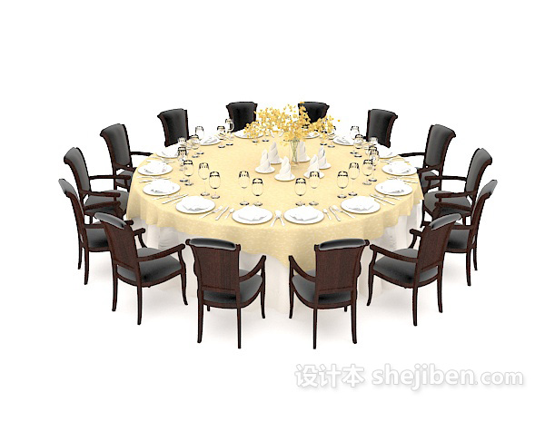 现代风格大型圆形多人餐桌3d模型下载