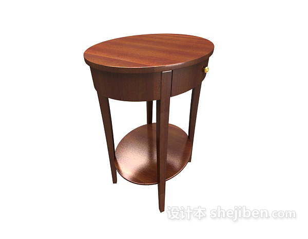 免费棕色实木圆形边桌3d模型下载