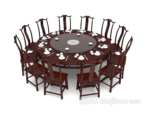 中式风格中式红木餐桌3d模型下载