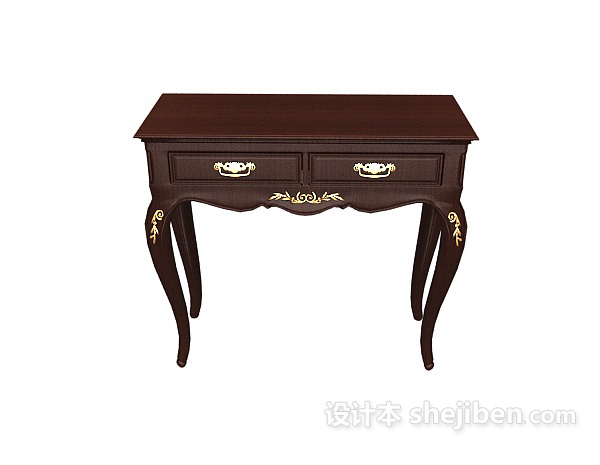 欧式风格棕色欧式实木边桌3d模型下载