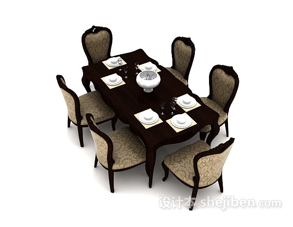 美式家居六人餐桌3d模型下载