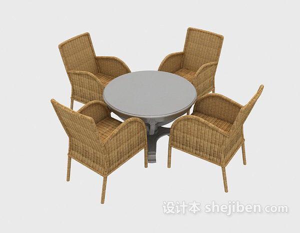 免费现代藤椅桌椅组合3d模型下载