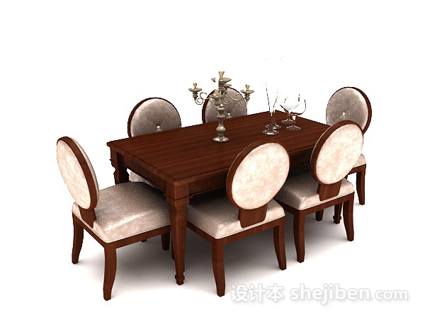 美式家庭六人餐桌3d模型下载