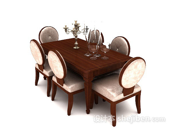 免费美式家庭六人餐桌3d模型下载