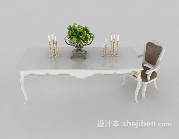 地中海风格白色地中海餐桌3d模型下载