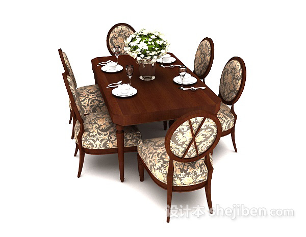 现代风格六人实木餐桌3d模型下载