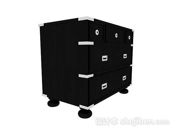 中式黑色实木边柜3d模型下载