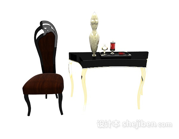 欧式风格欧式厅堂桌椅组合3d模型下载