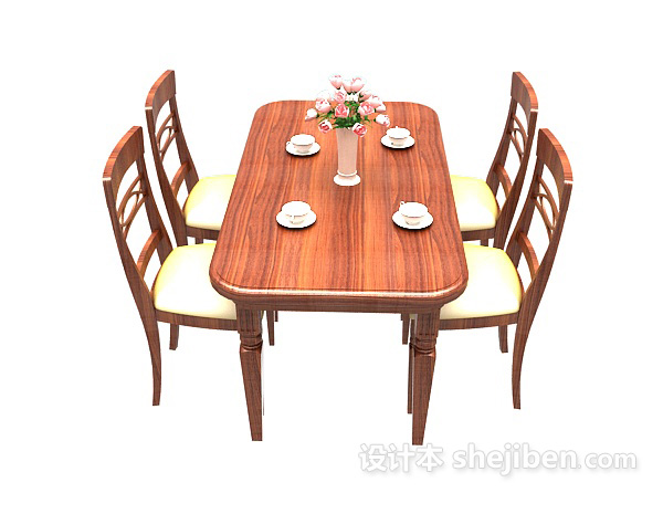 现代风格简约风格实木餐桌椅3d模型下载