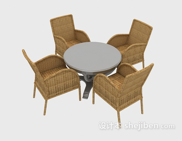 现代风格现代藤椅桌椅组合3d模型下载
