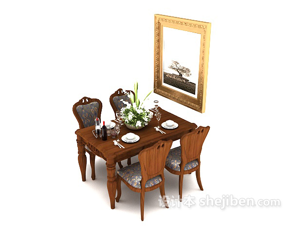 欧式棕色高级餐桌3d模型下载
