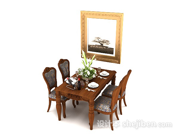 免费欧式棕色高级餐桌3d模型下载
