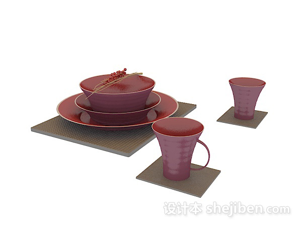 红色碗杯3d模型下载