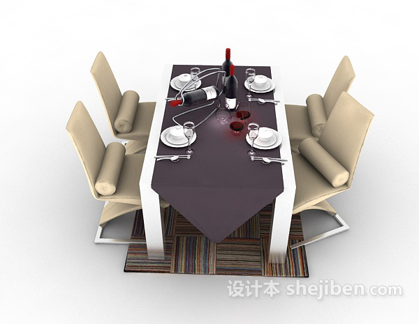 现代风格现代风格实木四人餐桌3d模型下载