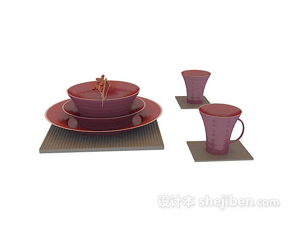 现代风格红色碗杯3d模型下载