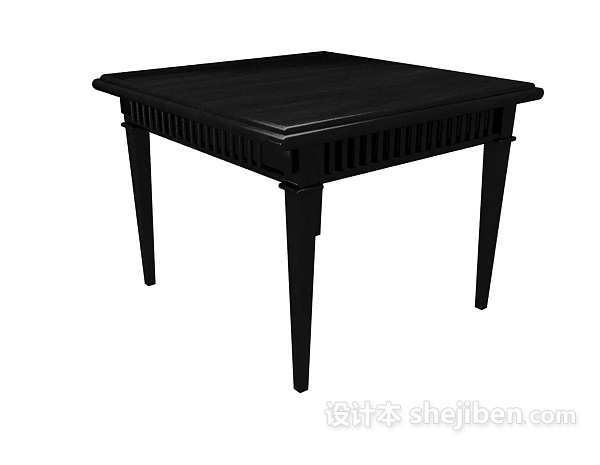 黑色家居实木餐桌3d模型下载