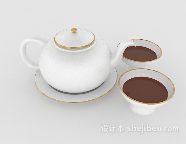 免费白色瓷器茶壶3d模型下载