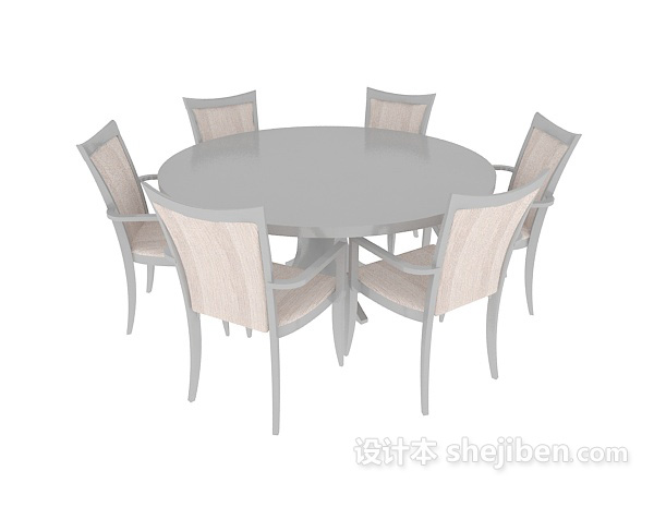 灰色六人餐桌3d模型下载