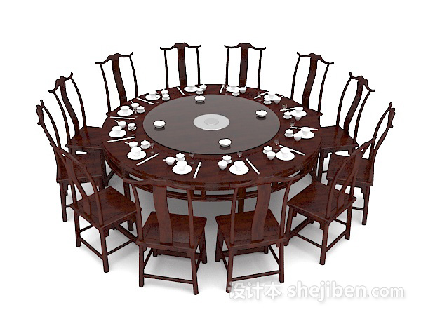 中式红木餐桌3d模型下载