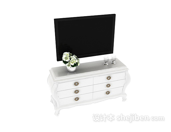 欧式风格白色边柜、电视柜3d模型下载