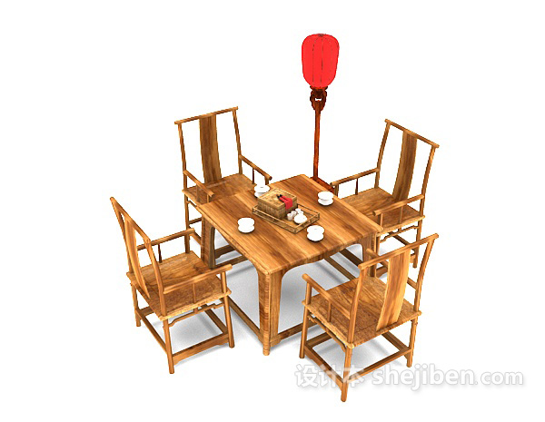 中式风格中式茶桌椅组合3d模型下载