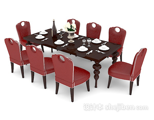 美式实用大型餐桌3d模型下载
