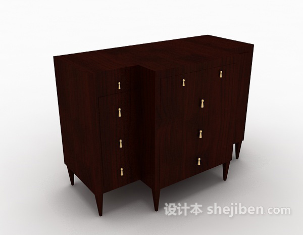 新中式风格木质边柜3d模型下载