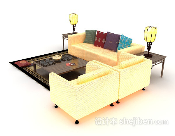 设计本中式家居组合沙发3d模型下载