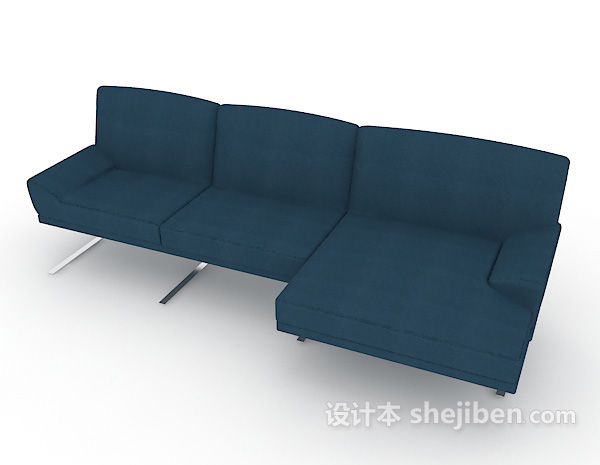 免费蓝色三人沙发3d模型下载