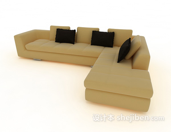 设计本棕色多人家居沙发3d模型下载