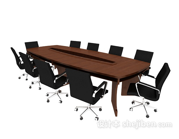 实木会议桌椅组合3d模型下载