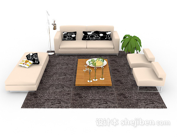 现代风格客厅组合沙发3d模型下载