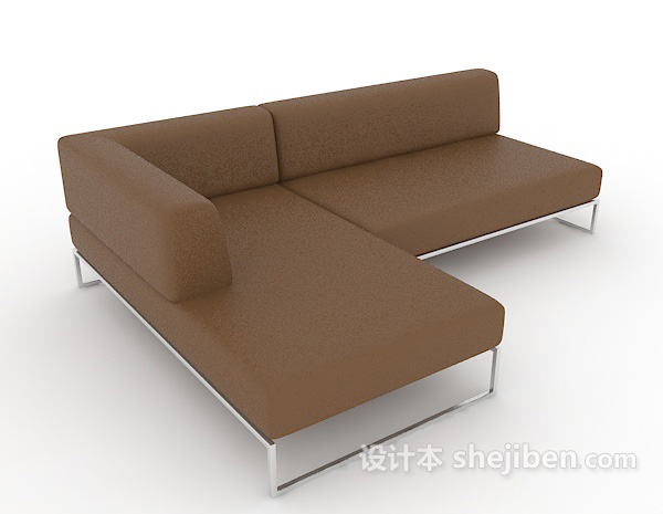 现代风格家居皮质棕色多人沙发3d模型下载