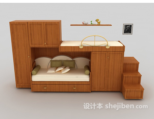 现代风格一体式儿童床3d模型下载